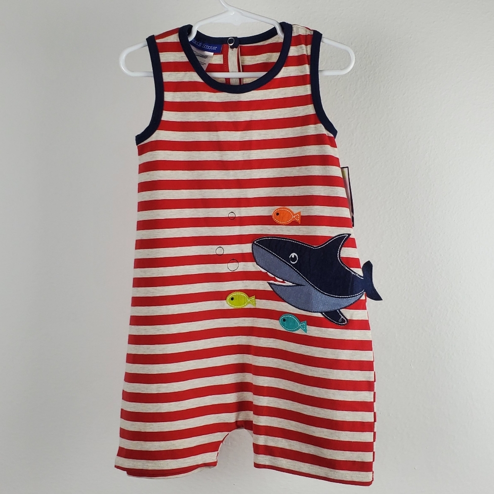 Matt's Scooter Toddler Boy's Red/Cream Stripe Coverall 4T NWT